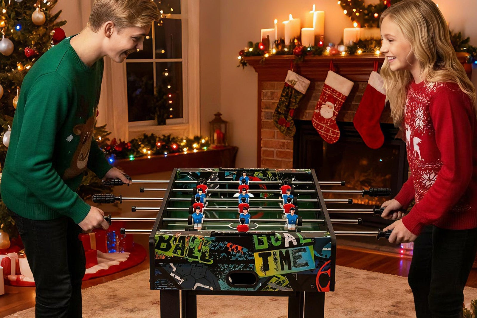 37 Inch Mini Foosball Table 2-in-1 Game Table with Detachable Legs for Tabletop-Black